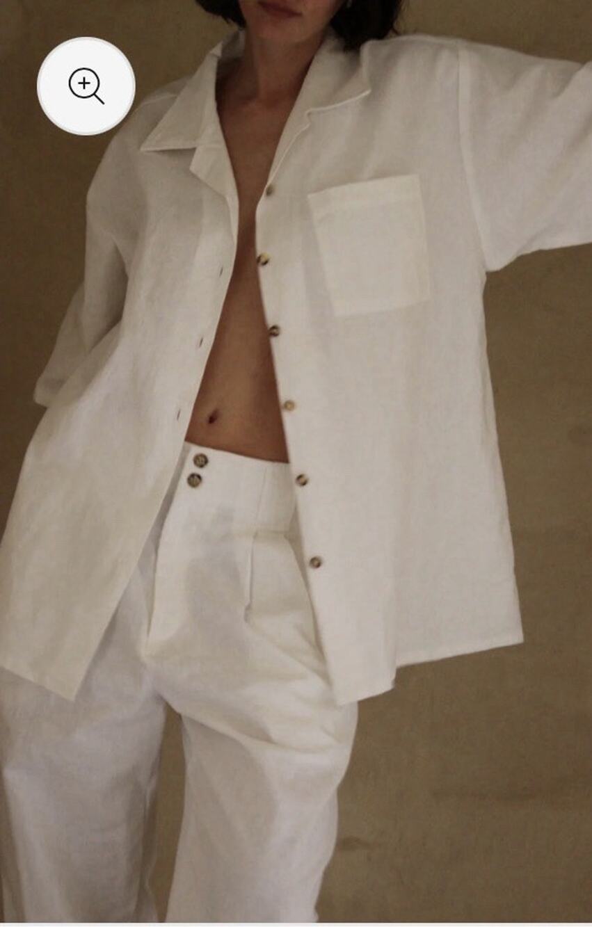 NA NIN Timmy Linen Cotton Relaxed Button Up in Ivory One Size Boxy Oversized